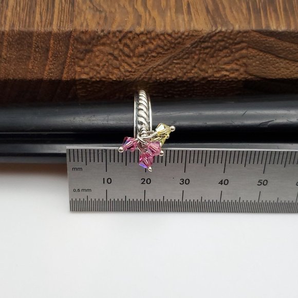 Size 8 925 Sterling Silver Quality Crystal Charms Solid Ring - Picture 7 of 8